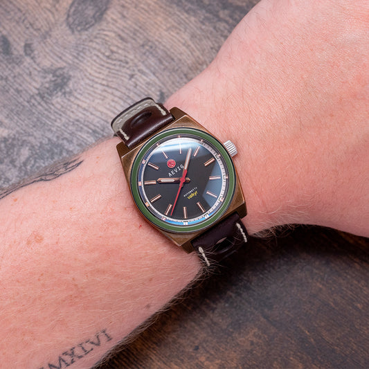 2015 Aevig Valkyr Bronze Case with Black Dial / Green Bezel 39mm