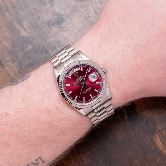 2003 Rolex Day-Date 36mm White Gold 118239 Cherry Red Dial