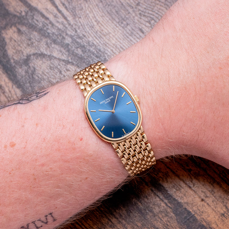 1990s Patek Philippe Ellipse 18ct Gold Blue Dial 3848/22