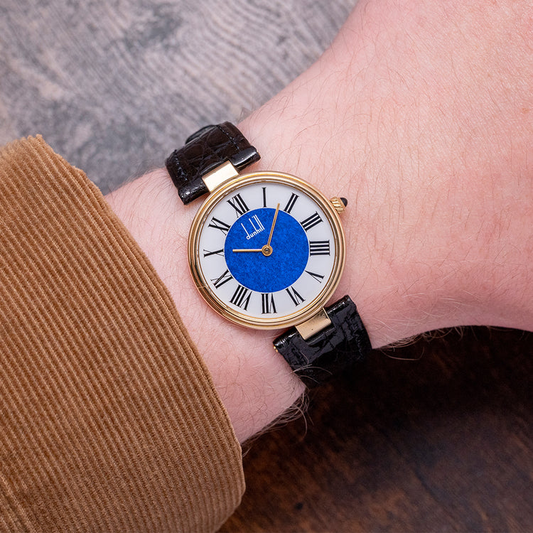 1980s Dunhill .925 Silver "Blue" Dial "Vendôme" 33mm Quartz