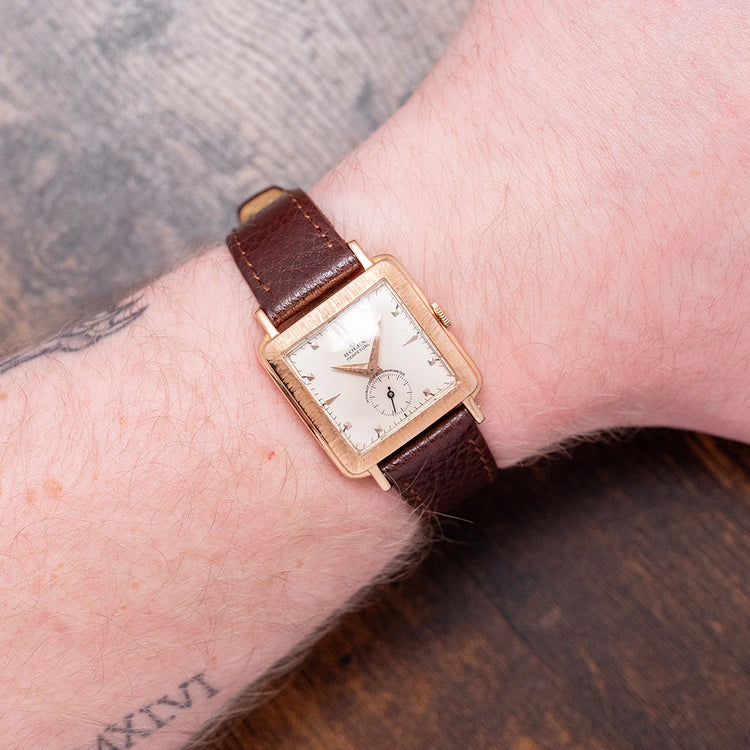 1940s Rolex Perpetual Square 'Bark' Finish 18ct Pink Gold 4643