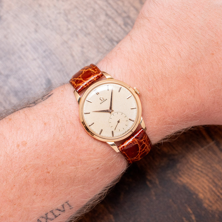 1954 Omega Trésor 18ct Pink Gold Honeycomb Dial 2685 36mm