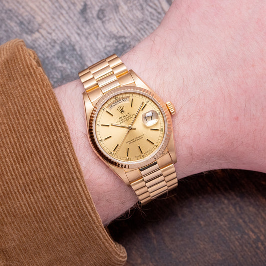 1986 Rolex Day-Date 36mm Champagne Dial 18038