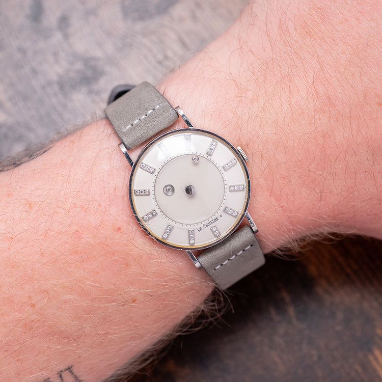 1955 LeCoultre & Vacheron 14ct White Gold Diamond Mystery Hour 33mm