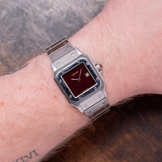 1980s Cartier Santos Carrée Burgundy Lacquer Dial 2960