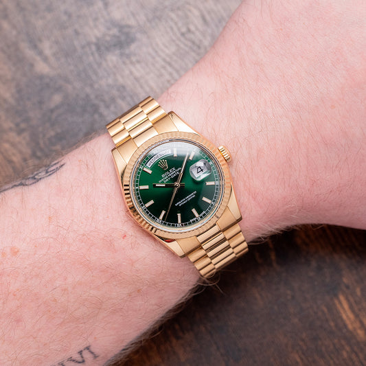 2006 Rolex Day-Date 36mm Yellow Gold 118238 Green Dial