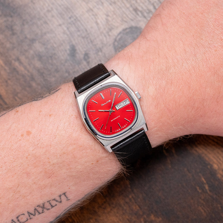 1979 Bulova Automatic Day Date Deep Red Dial 35.5mm