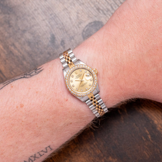 1990 Rolex Lady-Datejust 26mm Steel & Gold Factory Diamonds 69173