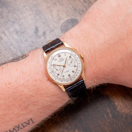 1950s Aidix Chronographe Suisse 18ct Gold Landeron 48 37.5mm