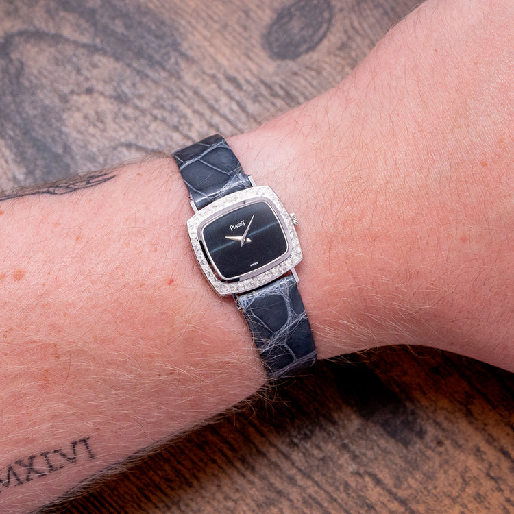 1970s Piaget Black Tie Black Tigers Eye White Gold 9562