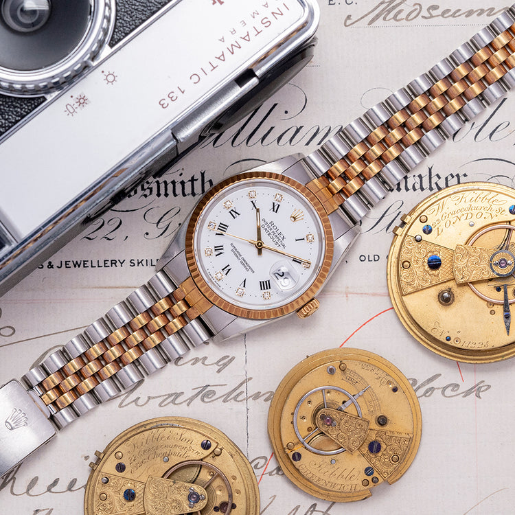 1991 Rolex Datejust 36mm White Roman 'Buckley' Diamond Dial 16233