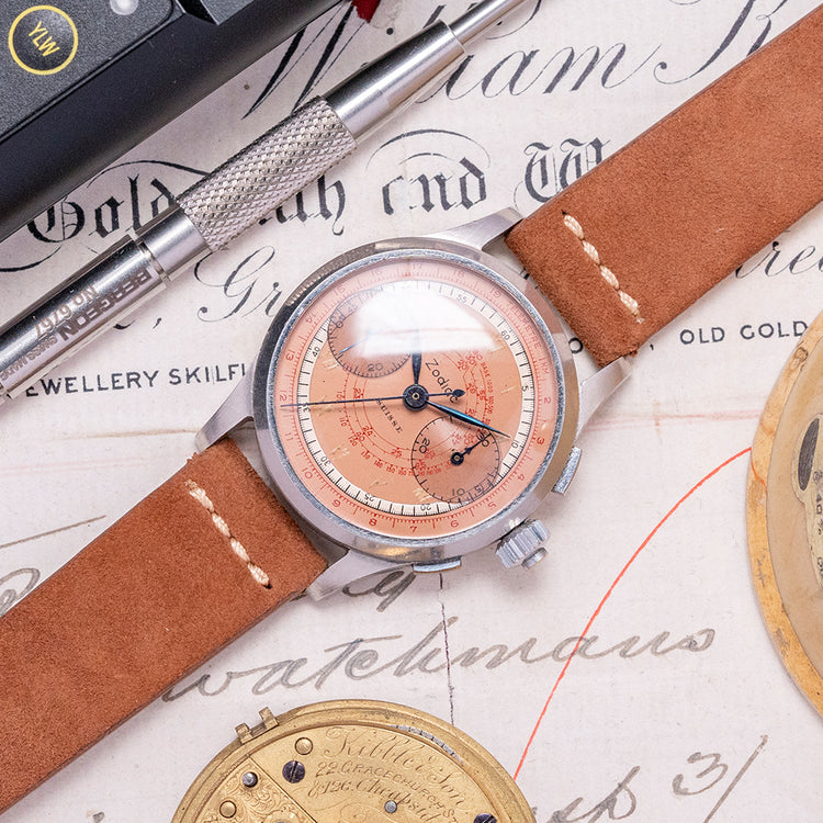 1930s Zodiac Chronograph Landeron 47 Salmon Dial 34mm