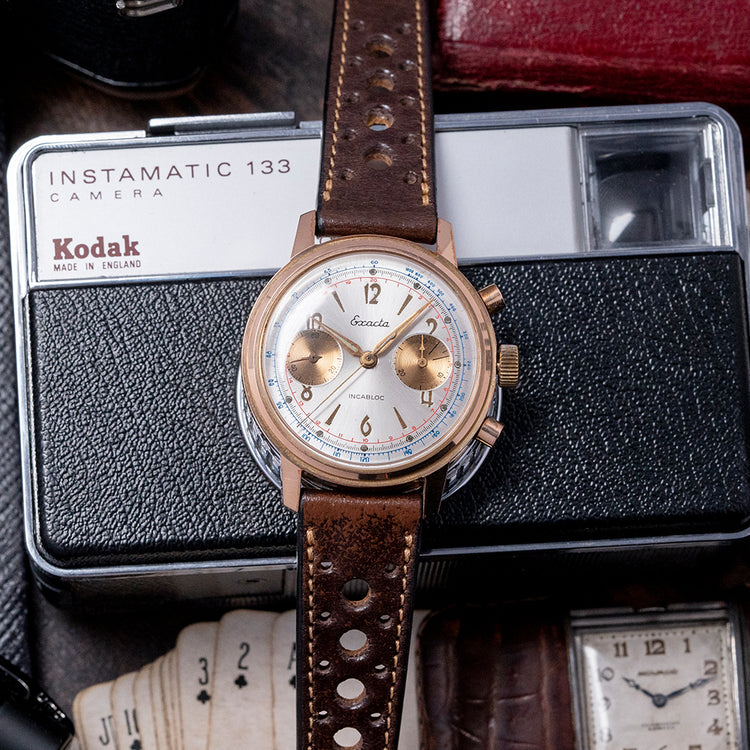 1950s Exacta Chronograph Landeron 51 37mm Gold Plated