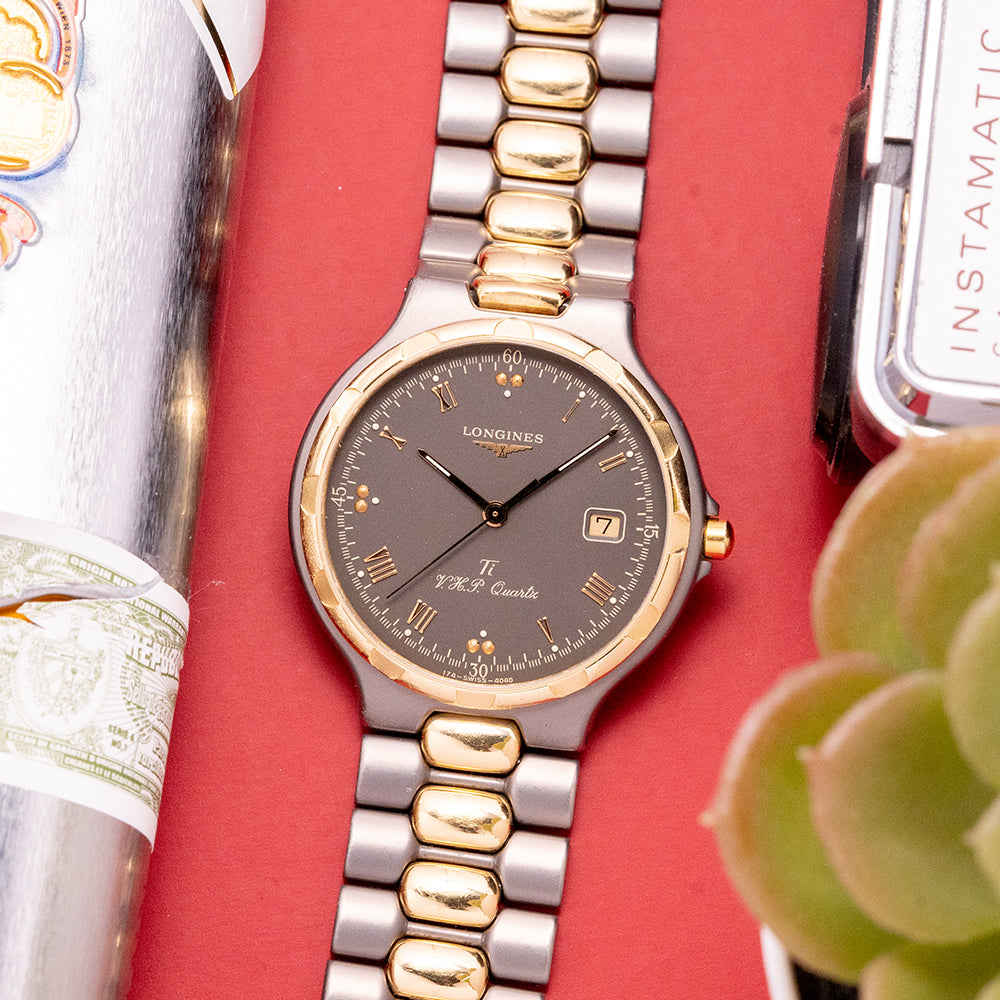 Longines V.H.P. Quartz Ti 腕時計ヴィンテージジャンク品 1993 Longines Conquest VHP Titanium & 18ct Gold 35mm