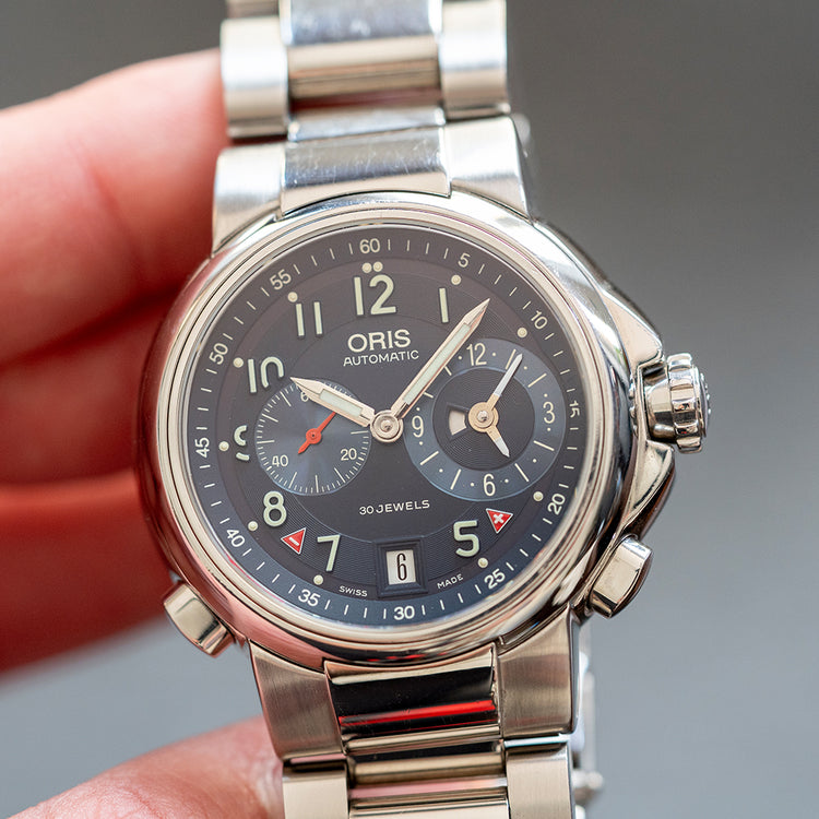2000s Oris Classic Worldtimer GMT Small Seconds Blue 7494 - vault