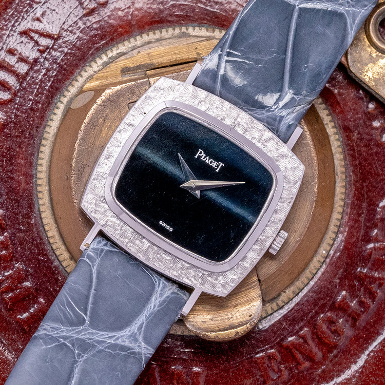 1970s Piaget Black Tie Black Tigers Eye White Gold 9562