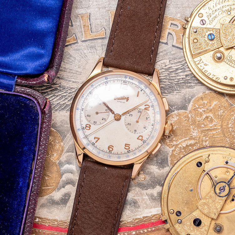 1950s Breitling Sprint Chronograph 18ct Yellow Gold Venus 188 37mm