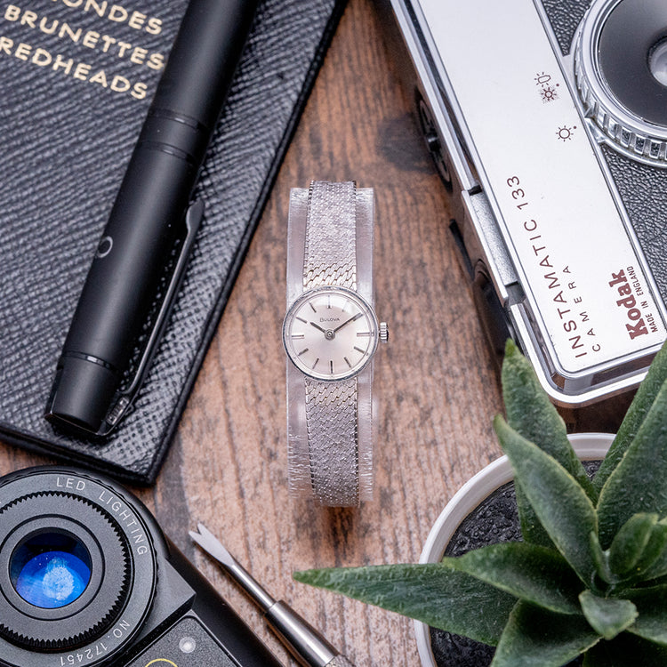 1968 Bulova 9ct White Gold 16.5mm Integrated Bracelet