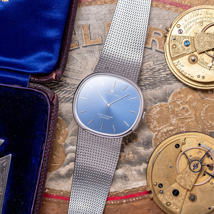 1970s Universal Geneve White Shadow Automatic Blue 866050