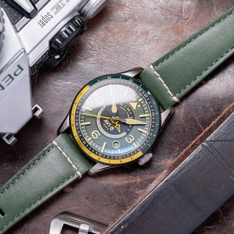 2025 AVI-8 Flyboy Airmaster GMT Fuselage Green 40mm