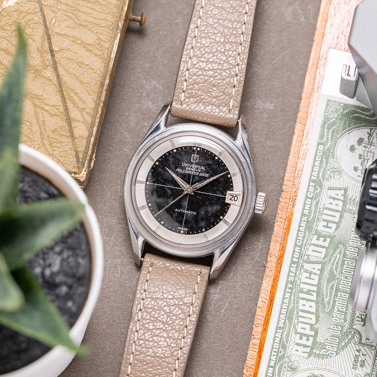 1959 Universal Geneve Polerouter Date Black Spider Dial 35.5mm