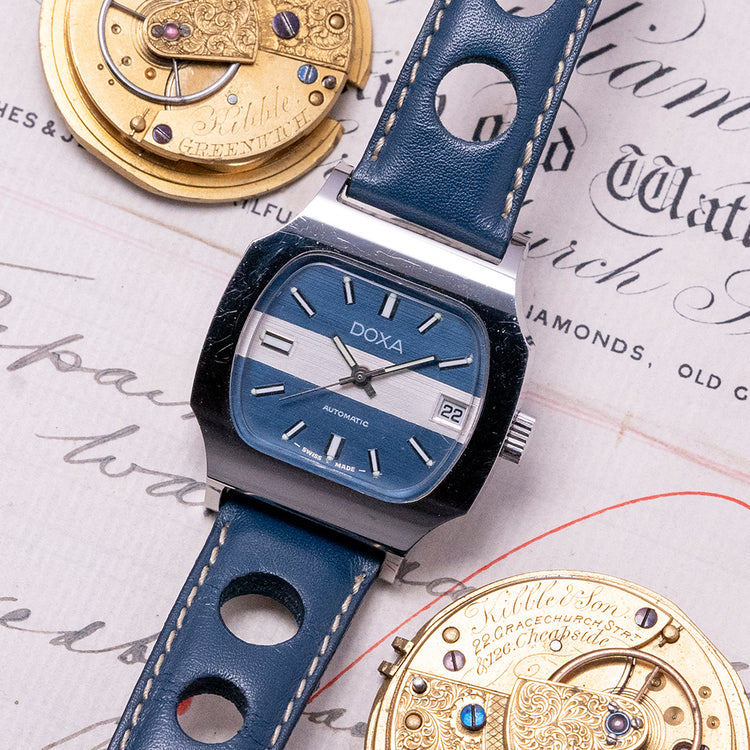 1970s Near New Old Stock Doxa Automatic Blue Dial