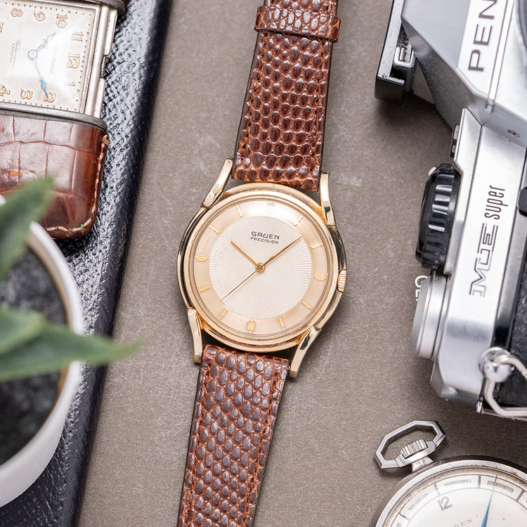 1960s Gruen Precision Sunburst Guilloche Dial Manual 34mm