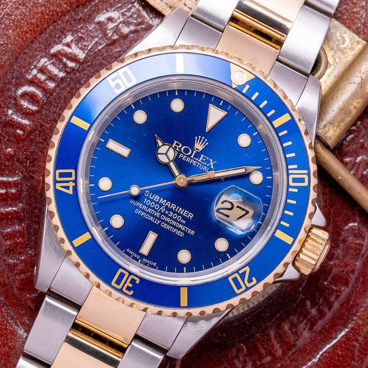 2002 Rolex Submariner Steel & Gold "Bluesey" 16613 on Bracelet