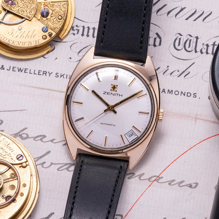 1973 Zenith Automatic Date 9ct Gold Tonneau Case Box & Booklets