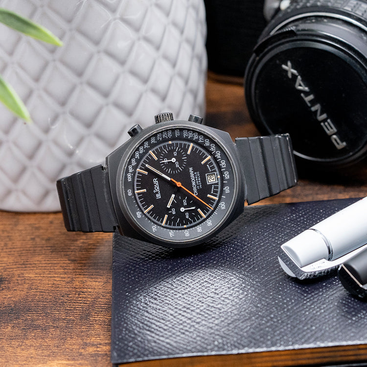 1970s LeJour Black PVD Chronograph Valjoux 7734 40mm