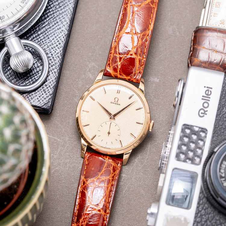 1954 Omega Trésor 18ct Pink Gold Honeycomb Dial 2685 36mm