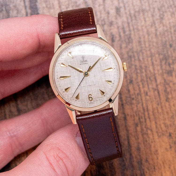 1962 Tudor Royal 9ct Gold Linen Dial 32mm Mechanical