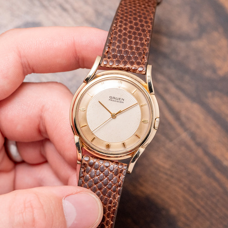 1960s Gruen Precision Sunburst Guilloche Dial Manual 34mm