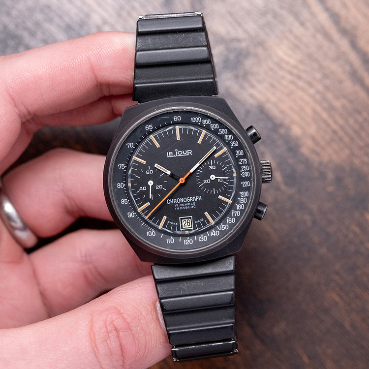 1970s LeJour Black PVD Chronograph Valjoux 7734 40mm