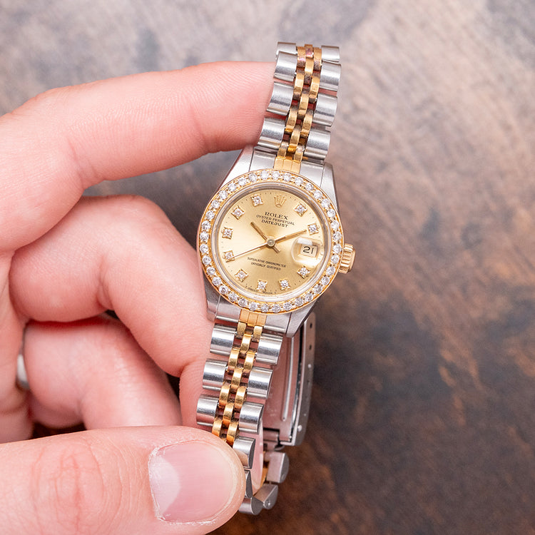 1990 Rolex Lady-Datejust 26mm Steel & Gold Factory Diamonds 69173