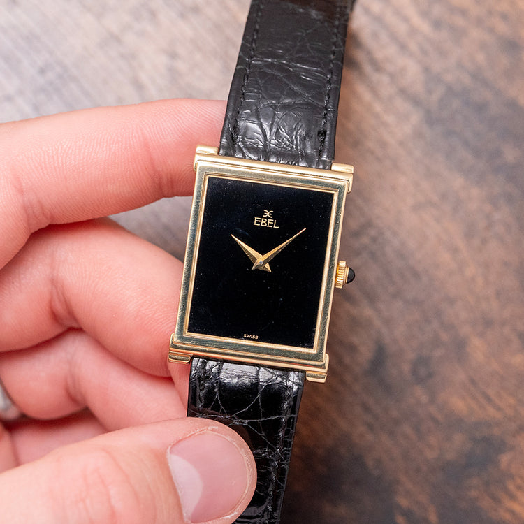 1970s Ebel 18ct Yellow Gold Black Dial 25x36mm 'Tank'