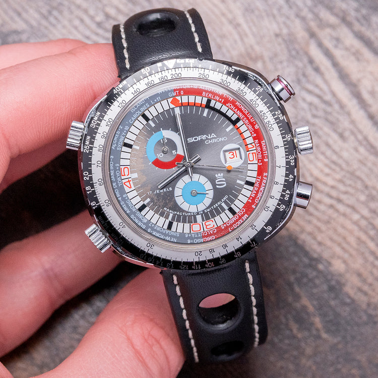 1970s Sorna Chronograph World Time 46mm Mechanical