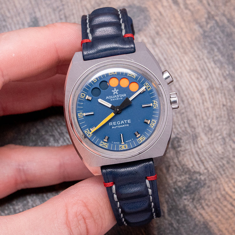 1970s Aquastar Regate Blue Dial Yacht Timer Automatic 39mm