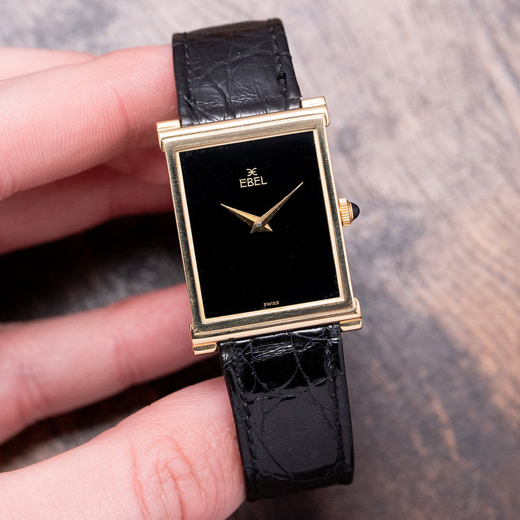 1970s Ebel 18ct Yellow Gold Black Dial 25x36mm 'Tank'