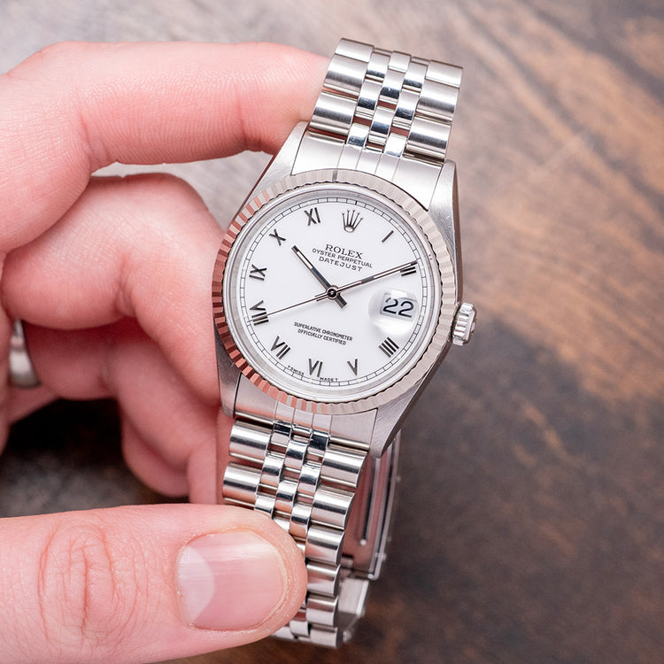 1995 Rolex Datejust 36mm White Tritium Roman Dial 16234
