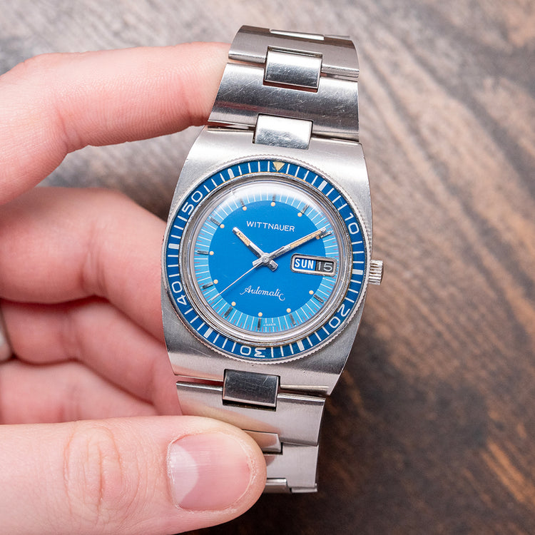 1970s Wittnauer Automatic Blue Dial 'Diver' on Bracelet 37mm