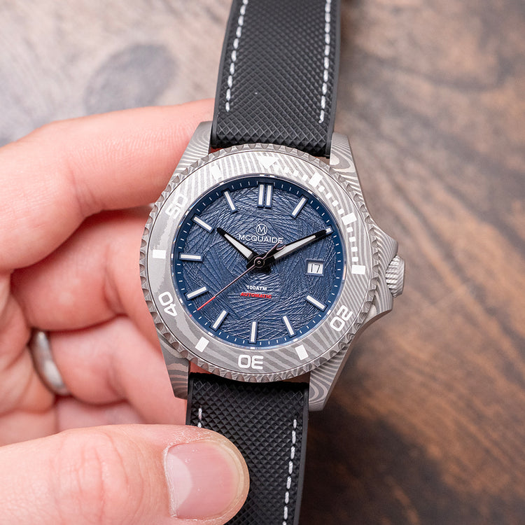 2024 McQuaide Q1-B Abyss Damascus Steel Automatic 43.5mm