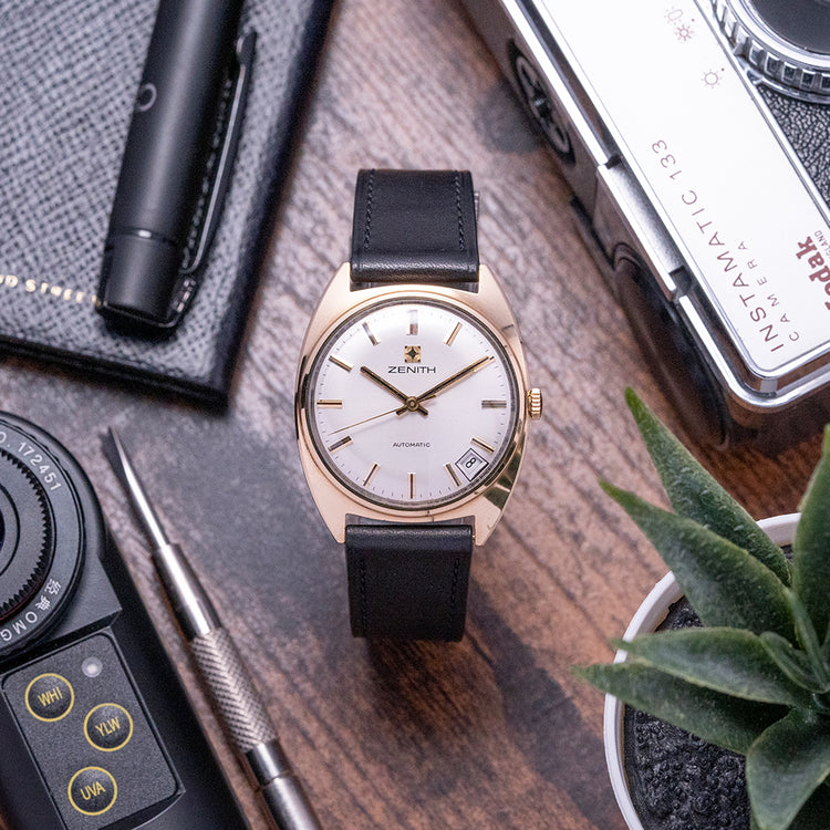 1973 Zenith Automatic Date 9ct Gold Tonneau Case Box & Booklets