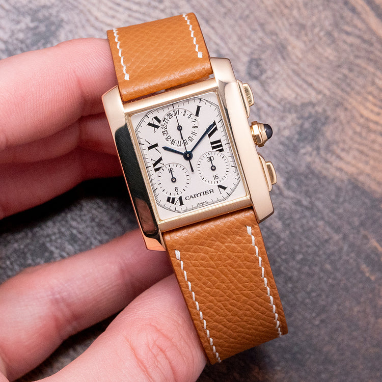 2000s Cartier Tank Française Quartz Chrono 18ct Gold 1830