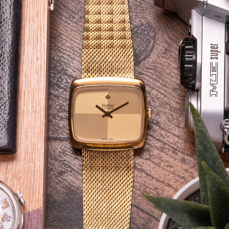 1970s Zodiac Automatic Gold-Plated "TV Screen"