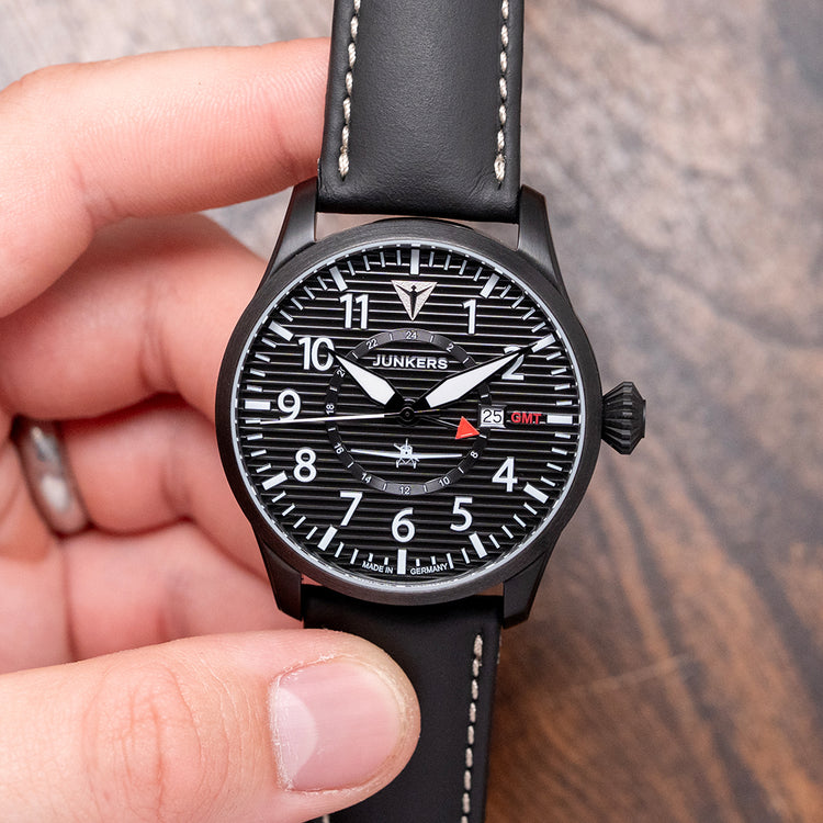 2026 Junkers Flieger GMT Black Quartz 42mm on Strap