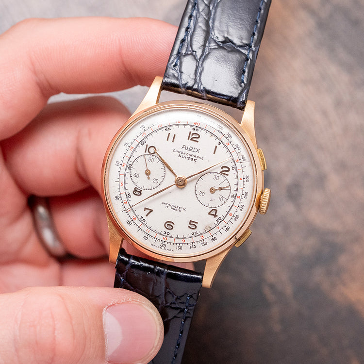 1950s Aidix Chronographe Suisse 18ct Gold Landeron 48 37.5mm