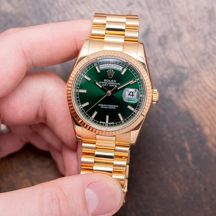 2006 Rolex Day-Date 36mm Yellow Gold 118238 Green Dial