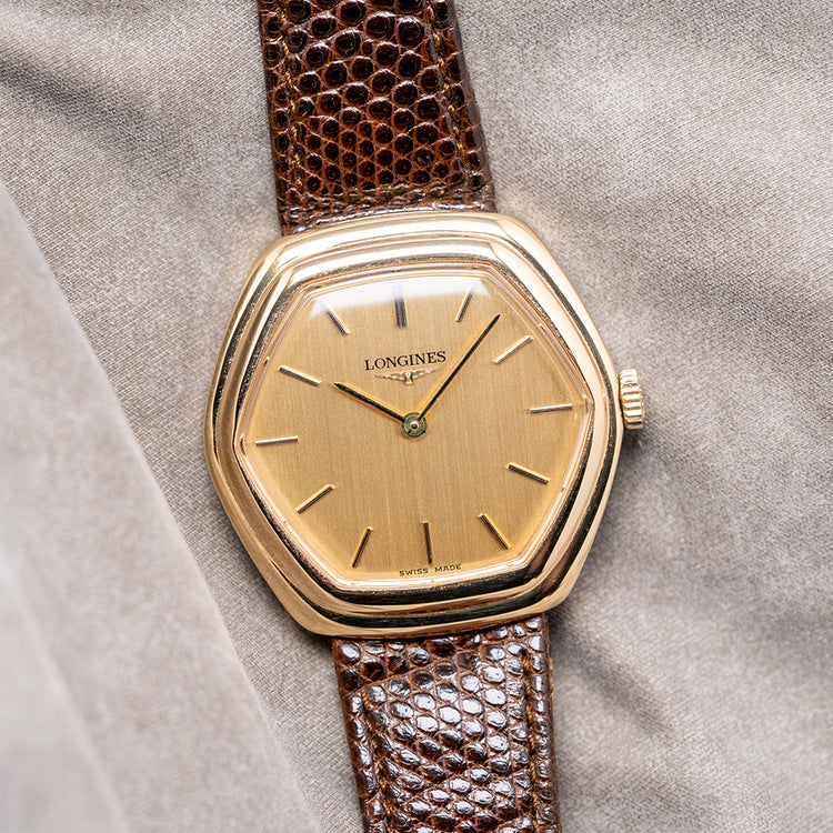 1976 Longines Gold Plated Stepped Hexagon 5047-2 34mm