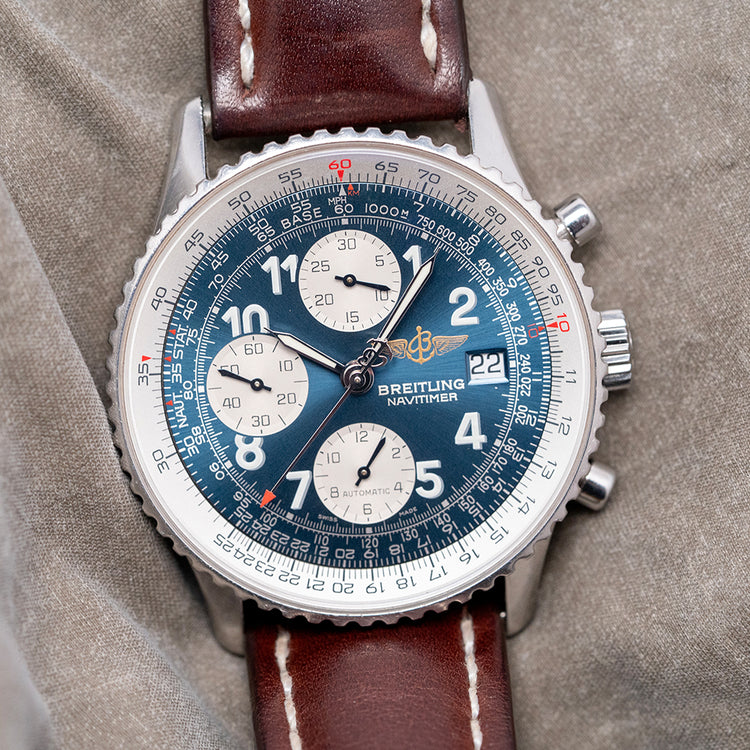 1990s Breitling Old Navitimer II Automatic Blue Arabic 41mm A13022